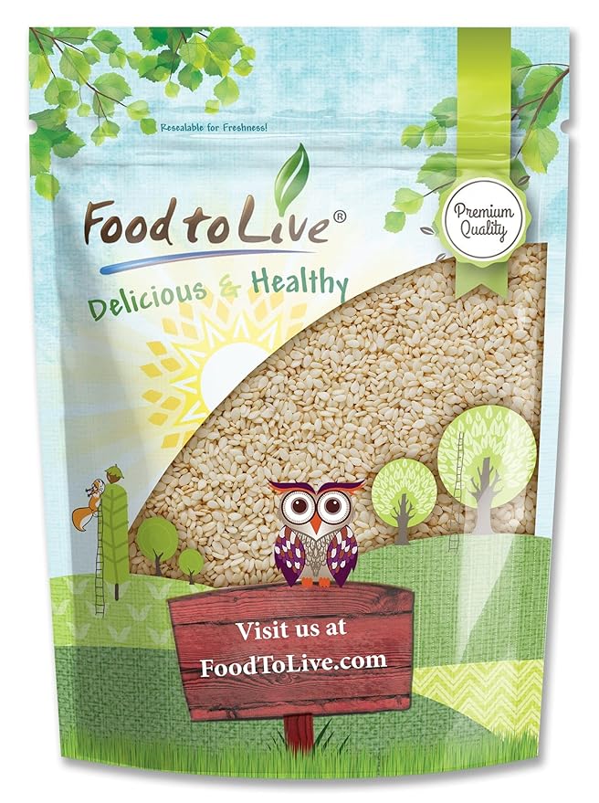 Food to Live - Hulled Sesame Seeds 4 Pounds Whole Raw White Sesame Seeds Kosher and Vegan Unroasted Bulk Sesame. High in Magnesium Iron and Calcium.