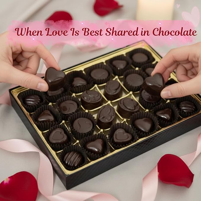 Assorted Dark Chocolate Bon Bons – 24 Piece Dark Chocolate Candy Box – Nut &amp Fruit Filled Chocolates – 280g