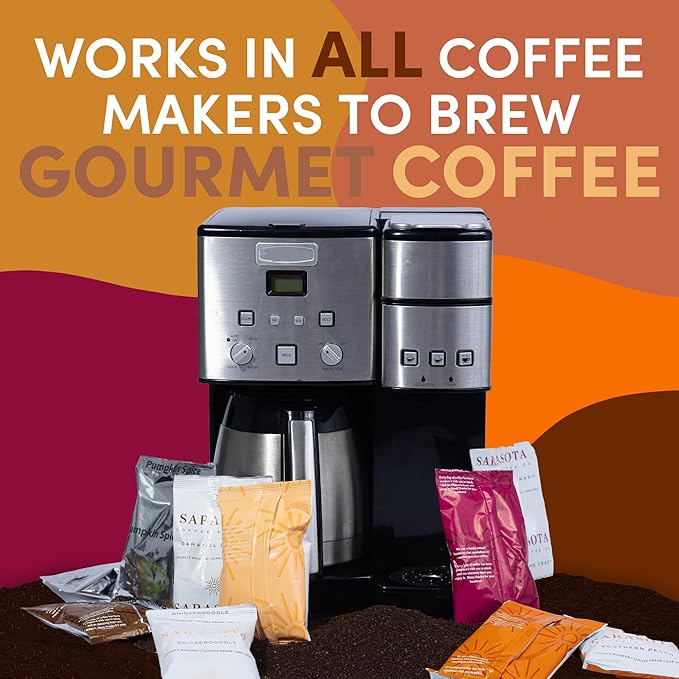 Coffee Gift Set Sampler – Flavored Ground Variety Pack | Medium Roast Low Acid Mold-Free Packets | Gourmet Pre-Measured 2oz Bags for 12 Cup Drip Makers 12-Count – Sarasota