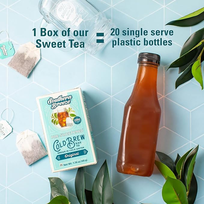 Southern Breeze Cold Brew Sweet Tea Half and Half Iced Tea with Black Tea and Zero Carbs Zero Sugar 20 Individually Wrapped Tea Bags Pack of 4