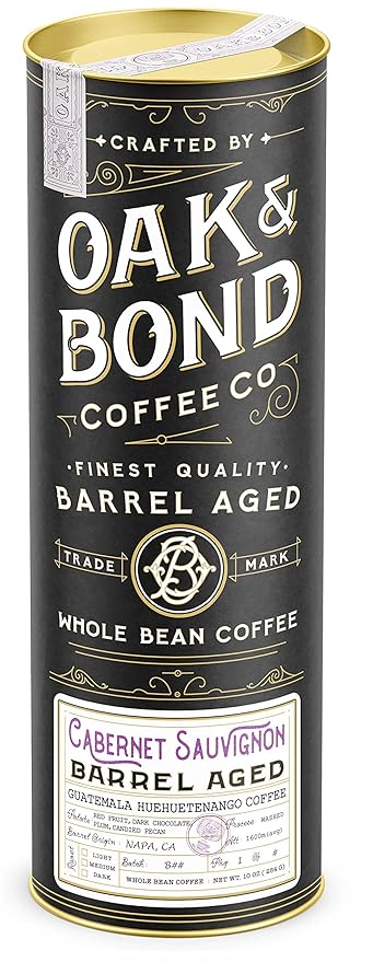 Oak &amp Bond Coffee Co. - Aged Cabernet Sauvignon Coffee Guatemala Huehuetenango Whole Bean Medium Roast Dark Chocolate Plum &amp Candied Pecan Flavors - 10oz