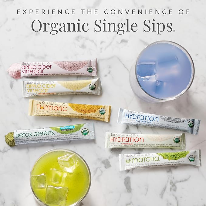 The Republic of Tea – Organic U•Matcha Single Sips Naturally Caffeinated Matcha Green Tea Powder 28 Packets