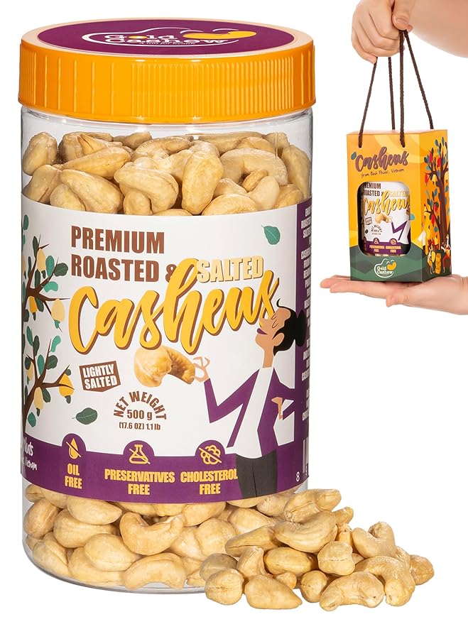 Cashews Roasted Lightly Salted - Snacks for Adults Whole Nut (No Mixed) Oil Free Roast Farm Fresh Plant Based Protein Healthy Nuts Ingredients: Cashew Nuts &amp Sea Salt 17.64 oz (Pack of 1)