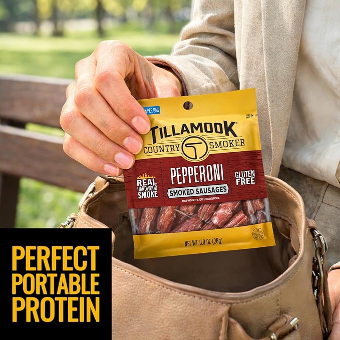 Tillamook Country Smoker Pepperoni Smoked Sausages 0.9 oz 24 Count Made with Beef &amp Pork Real Hardwood Smoked Protein-Packed Satisfying Taste On-the-Go Snacking