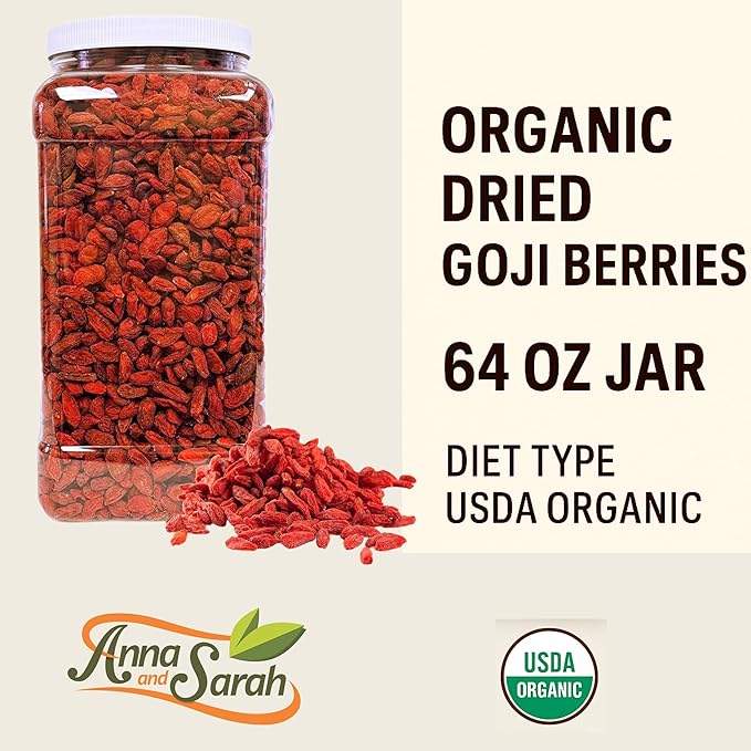 Organic Dried Goji Berries 64 Oz Jar 1 Pack | Bulk Supply of Goji Berry Fruit Superfood | Naturally Rich in Antioxidants to Support Healthy Skin | Raw Natural Vegan Non-GMO