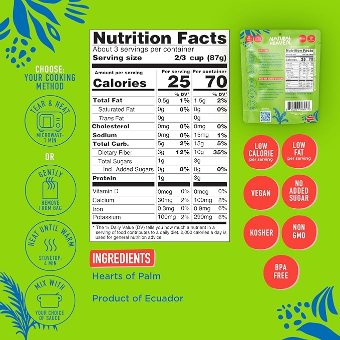 Natural Heaven Angel Hair Pasta Hearts of Palm 6-Pack – Naturally Rich in Potassium Low-Calorie Veggie Noodles Keto &amp Gluten-Free Food Vegan 9 Oz Ea