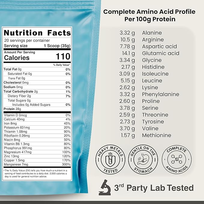 Organic Plant-Based Protein Powder - 100% Hemp Protein Vegan Shake Mix - Lactose Dairy &amp Gluten Free Clean Natural Unflavored (20 Servings)