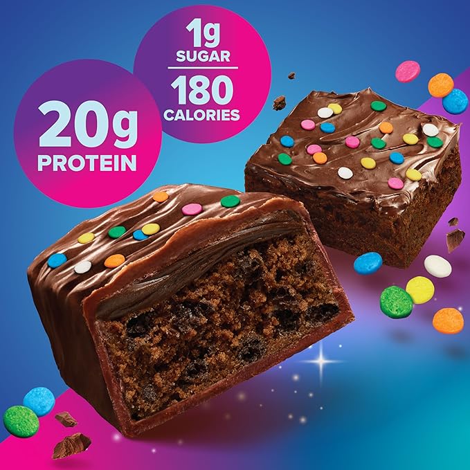 Pure Protein Birthday Cake and Galactic Brownie Protein Bars High Protein Nutritious Snacks 20g Protein Gluten Free Packs of 12