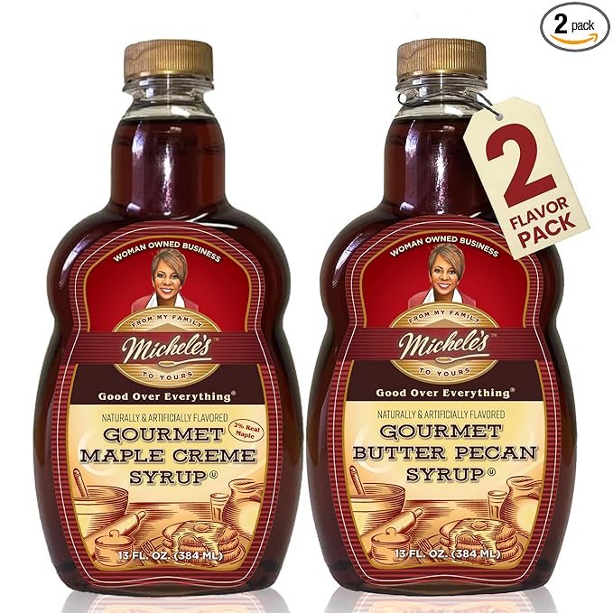Michele’s Syrup Variety pack – Maple Crème Butter Pecan Syrup | Flavoring Syrup for Pancakes and Waffles Ice Cream – Condiment for Salmon Pork and Beef – Great Breakfast Food Gift