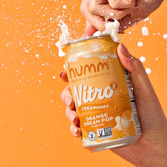 Humm Nitro Kombucha Orange Dream Pop Creamy Smooth Probiotic Drink with L-Theanine Non-GMO Vegan Gluten Free 12 fl oz (Pack of 12)