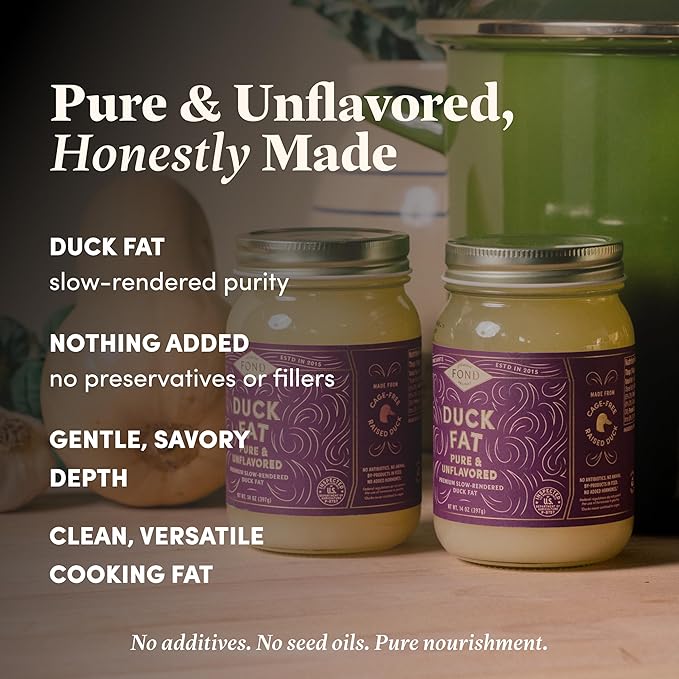 FOND Regenerative Pure Duck Fat for Cooking - 14oz Pure &amp Unflavored Rendered Duck Fat High Smoke Point Oil for Searing Roasting Sautéing - Keto &amp Paleo Friendly Neutral Buttery Flavor &am