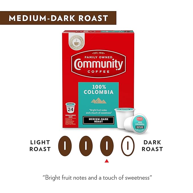 Community Coffee 100% Colombia 24 Count Coffee Pods Medium Dark Roast Compatible with Keurig 2.0 K-Cup Brewers 24 Count (Pack of 1)