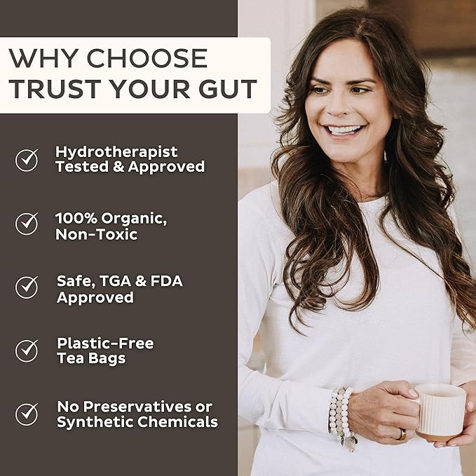 Trust Your Gut Organic Herbal Tea Blend – Lemon Balm Holy Basil Dandelion &amp Ginger Root – Supports Healthy Digestion &amp Gut Balance – Poha Berry 30 Bags