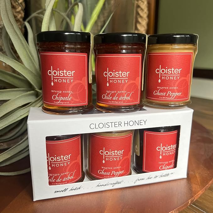 Cloister Honey Trios - Hot Honey (3 x 3 oz) | Hand Crafted | Raw Artisan Honey | 100% Pure Raw &amp Unfiltered | All Natural | Made in USA |