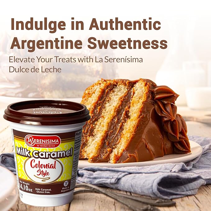La Serenísima Dulce de Leche - Authentic Milk Caramel Spread from Argentina - Gluten-Free Creamy Caramel Sauce for Baking Desserts - Rich Flavor for Pancakes Waffles - 14.1 Ounce (Pack of 4)
