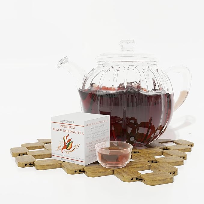 QuaZenTea Premium Black Oolong Tea Loose Leaf 3.5oz (100g) - Vietnamese High Mountain Tea Boldly Roasted Smooth &amp Toasty with Sweet Finish-Coffee Alternative Perfect for Black Tea Lovers