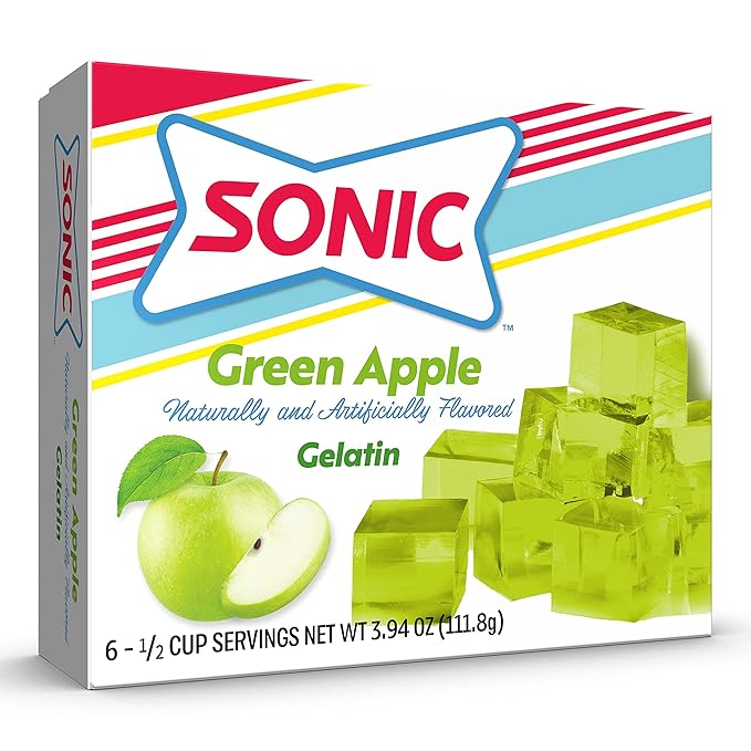 SONIC Green Apple Gelatin 3.94 Oz. – Fat Free Dessert Mix with Iconic SONIC Drive-In Flavor