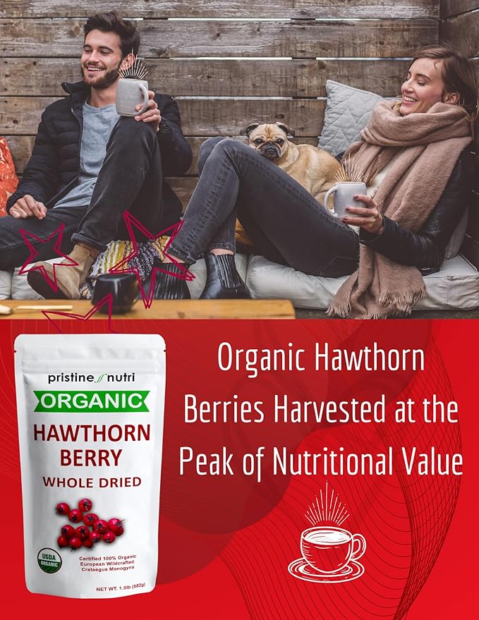1.5 lbs (24 oz) 100% Organic Hawthorn Berries Dried Bulk | Make Hawthorn Berry Tea | European Wildcrafted Berries | Make Wellness Tea for Heart Support Blood Pressure and Stress Relief