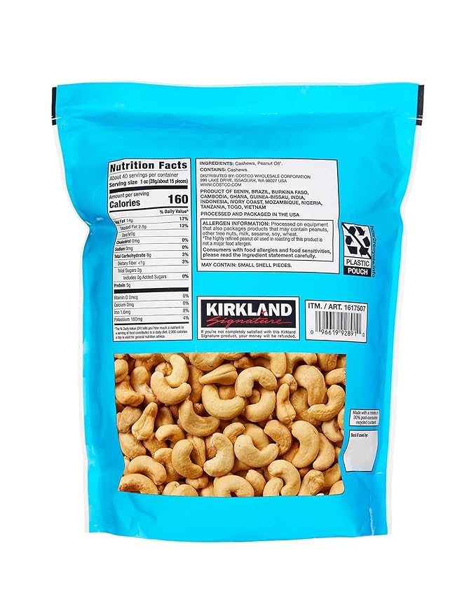 Kirkland Signature Kirkland Signature Unsalted Cashews 2.5 Pound 2 Pack