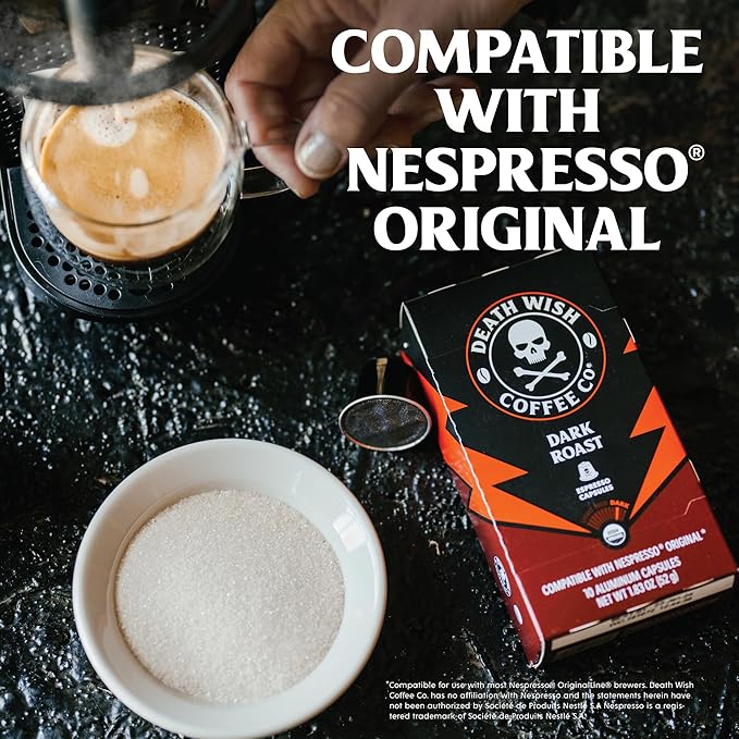 Death Wish Coffee Capsules Compatible with Nespresso Original Machines Dark Roast