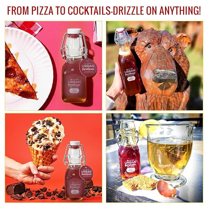 The Urban Farmhouse Co – Colorado Hot Honey Infused w/Chili Peppers – Spicy Sweet Mixer for Cocktails Pizza Chicken Tea Culinary Creations – All Natural Small Batch 6.4 oz (Single Hot Honey)