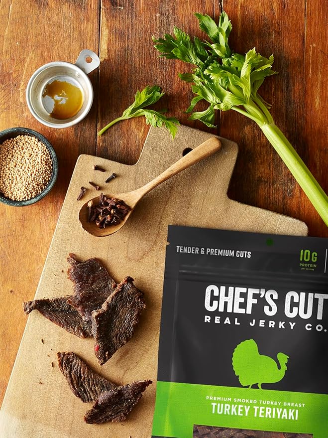 Chef’s Cut Real Turkey Jerky | High Protein Meat Snack with 10g Protein &amp 80 Calories Gluten Free Keto-Friendly Premium Lean Turkey Breast | Teriyaki | 2.5 oz (Pack of 8)