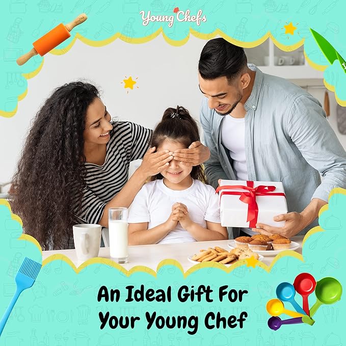 Young Chefs Cooking and Baking Set for Kids – 19 Pieces Real Baking Set – Giftable Sets for Girls and Boys – Stocking Stuffers for Kids Cooking Sets Real 8-12 Years