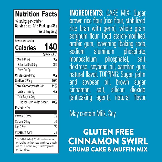 Krusteaz Gluten Free Cinnamon Swirl Crumb Cake &amp Muffin Mix 20 oz Boxes (Pack of 8)