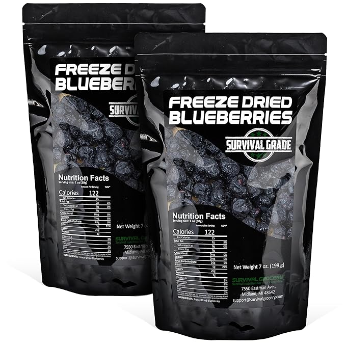 Survival Grocery® Freeze Dried Blueberries – Gluten-Free Unsweetened Blueberry Snack – Rich in Antioxidants Vitamin C &amp Fiber – Long Shelf Life Perfect for Smoothies Oatmeal Baking &amp On-t