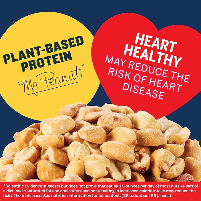 PLANTERS Peanuts Lightly Salted Peanuts Dry Roasted Snacks for Adults (6 ct Pack 2.2 lb Containers)