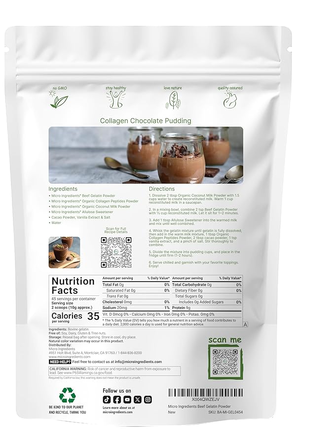 Beef Gelatin Powder 1lb | Premium Source from Grass-Fed &amp Pasture Raised Beef | Unflavored Thickening Agent for Cooking &amp Baking | Natural Protein &amp Collagen | Non-GMO Gluten Frees