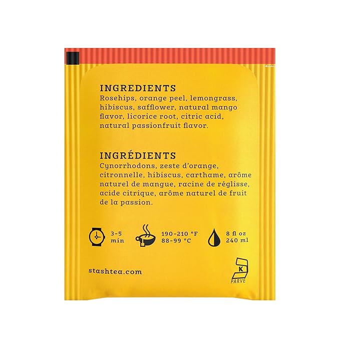 Stash Tea Mango Passionfruit Herbal Tea - Naturally Caffeine Free Non-GMO Project Verified Premium Tea with No Artificial Ingredients 20 Count (Pack of 6) - 120 Bags Total