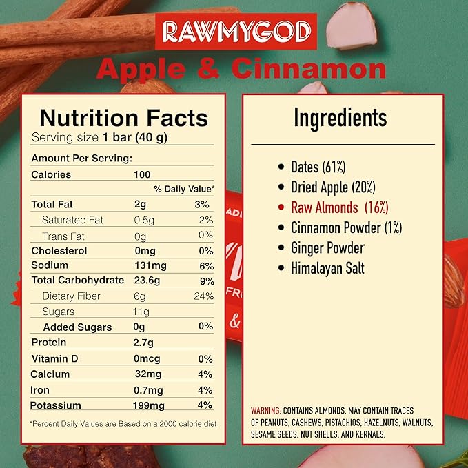RAWMYGOD Fruit and Nut Bars Gluten Free Vegan No Added Sugar (16 bars Variety Pack I - 4 Raw Cacao 3 Apple &amp Cinnamon 3 Nuts &amp Berries 3 Cherry Peanut 3 Pistachio &amp Cranberry)