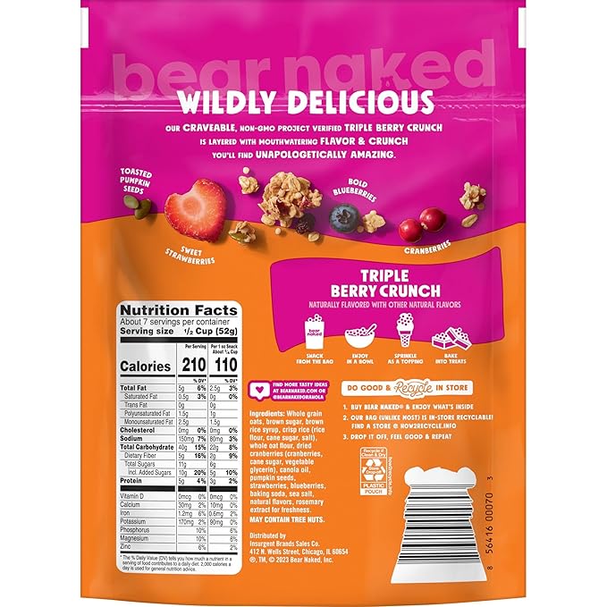 Bear Naked Triple Berry Fit Granola - Non-GMO Kosher Vegan - 12 Oz (Pack of 6)