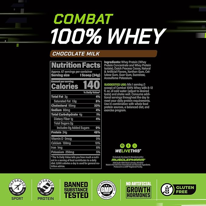 MusclePharm Combat 100% Whey Protein Powder Bundle - Vanilla &amp Chocolate Milk Fast Recovery &amp Muscle Gain 5lb 67-70 Servings