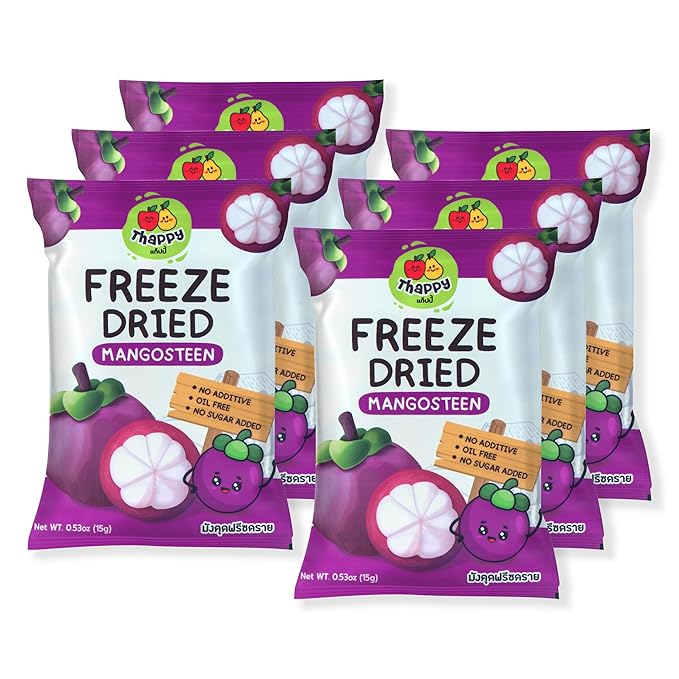 Thappy Fruit Freeze-Dried Mangosteen - No Additives Oil-Free No Sugar Added 100% Pure Mangosteen 0.53oz (Pack of 6)