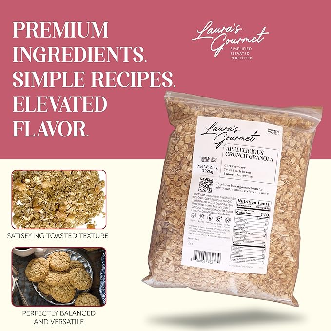Laura's Gourmet Granola - AppleLicious Crunch - Gluten Soy &amp Dairy Free - Organic Agave Chewy Cinnamon Diced Apples Vegan Artisan Chef's Trifecta of Taste Texture &amp Mouthfeel - 2 LB