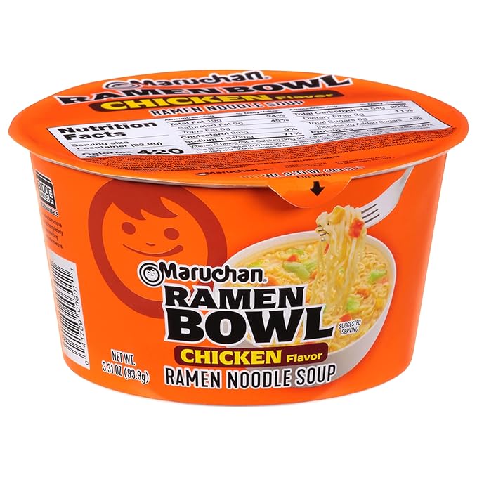 Maruchan Bowl Chicken Flavor Ramen Noodles with Vegetables 3.31 OZ (Pack of 12)