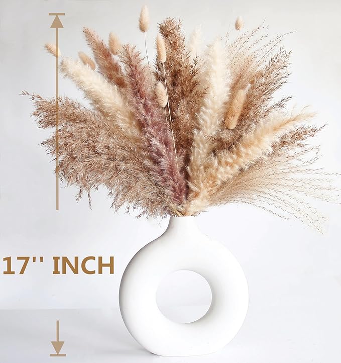 Dried Pampas Grass Decor 128PCS Pampas Grass with Bunny Tails Dried Flowers Reed Grass Bouquet for Wedding Boho Flowers Home Table Decor Rustic Farmhouse Party