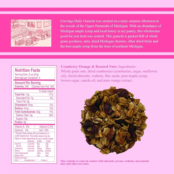 Cravings Daily Granola Variety- 3 Pack- Apricot Blueberry Coconut &amp Macadamia Nut Cranberry Orange &amp Roasted Nut and Blueberry Cherry Cranberry &amp Pumpkin Seed