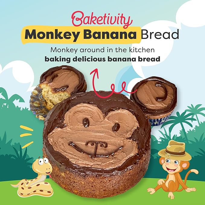 BAKETIVITY Monkey Banana Bread | Banana Cake Kids Baking Set for Girls &amp Boys | Baking Set for Kids with Pre-Measured Ingredients | Perfect Family Gifts for Cooking Lovers Ages 6-12