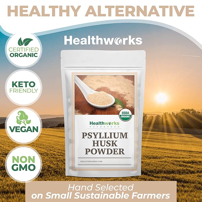 Healthworks Superfoods Organic Psyllium Husk Powder - 80 Oz / 5 Lbs - Raw - Certified Organic - Finely Ground Powder from India - Keto Vegan &amp Non-GMO - Fiber Support