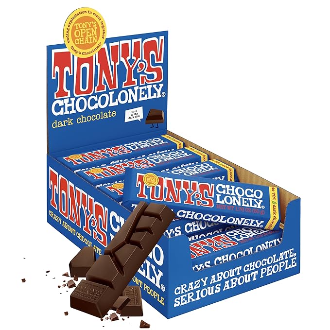 Tony’s Chocolonely Belgian Dark Chocolate Candy Bar Pure Chocolate Bars for Snacks Party Favors Gifts or Gift Basket Vegan 70% Cacao Made From Quality Fairtrade Cocoa 20 Bars 1.76 Oz Each