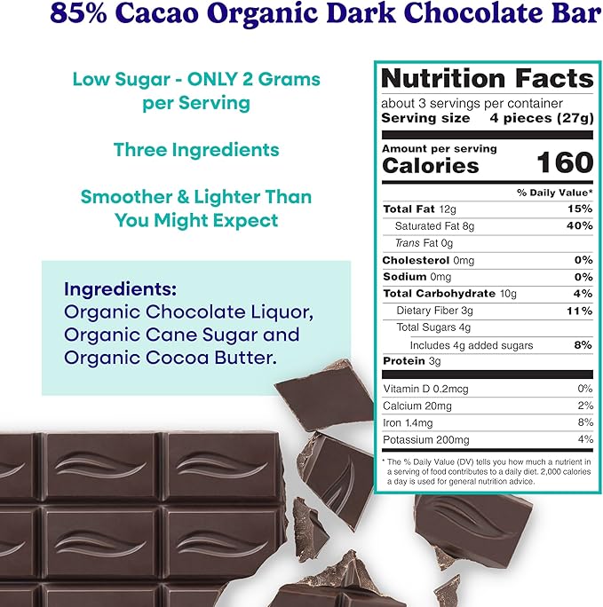 Pascha Dark Chocolate Organic 85% Cacao 2.82 oz (Pack of 10)