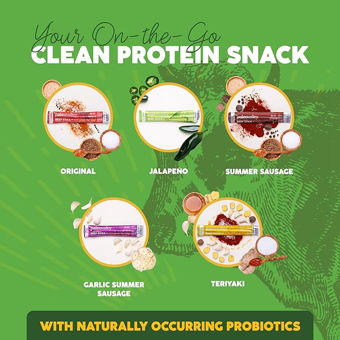 Paleovalley 100% Grass Fed Beef Sticks - Delicious Gluten Free Beef Snack - High Protein Keto Friendly 40 Count Variety Pack