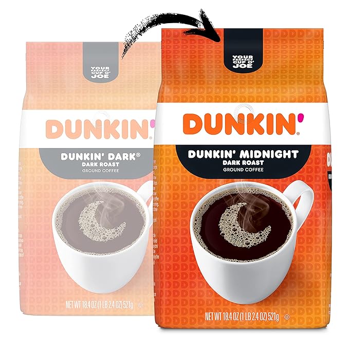 Dunkin’ Midnight Dark Roast Ground Coffee 18.4 Ounce Bag