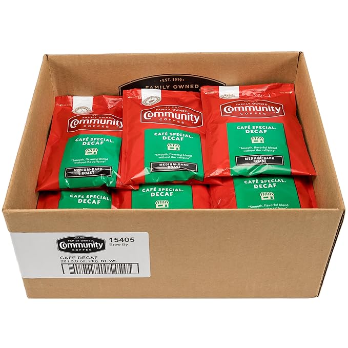 Community Coffee Café Special Decaf Medium Dark Roast Pre-Measured Coffee Packs 3 Ounce Each (Pack of 20)