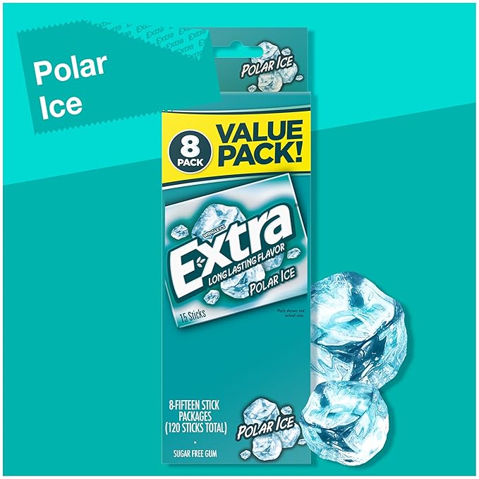 EXTRA Polar Ice Gum Sugar-Free 8 Ct/Box Pack of 6 (48 Count Total) Bulk Mint Gum