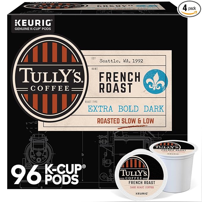Tully's Coffee French Roast Keurig Single-Serve K-Cup Pods Dark Roast 96 Count