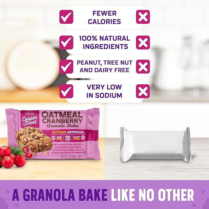 Cooper Street Granola Cookie Bake - Oatmeal Cranberry Chewy Granola Bars | Individually Wrapped Healthy Breakfast Granola Bars | 6 oz | 6 Pack